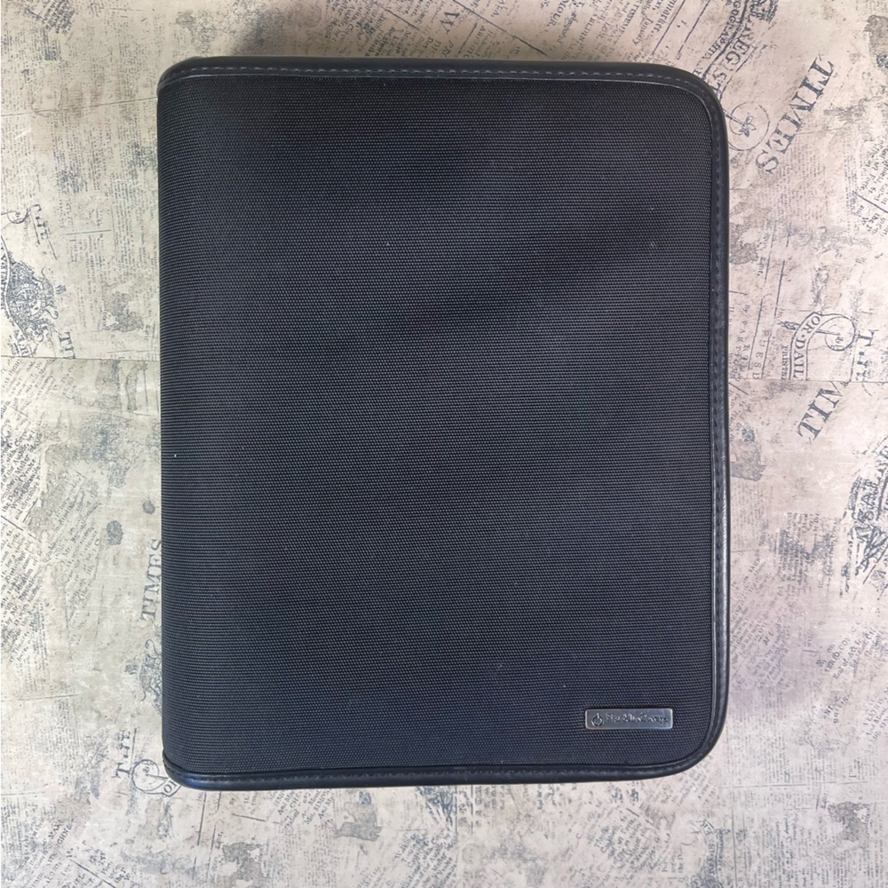 Vintage Franklin Covey Leather Trim Canvas 7 Ring Planner Organizer Binder